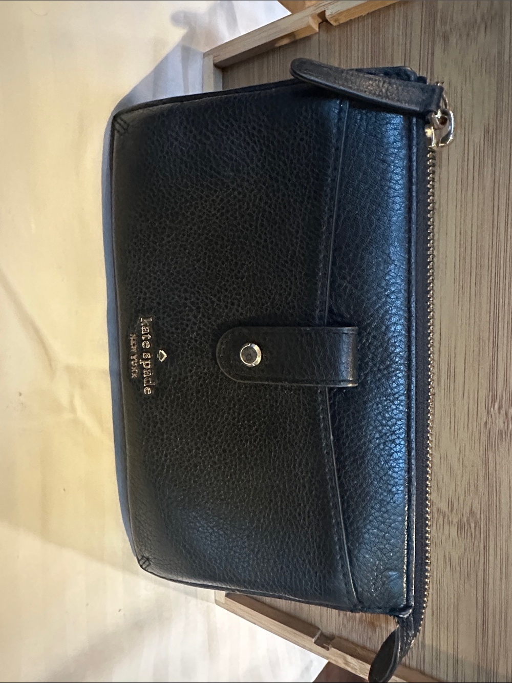 Kate Spade Black Pebbled Leather Zip Around Wallet Clutch (No Strap - AS IS)